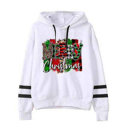 Cross-border European and American Foreign Trade Christmas Merry Christmas Printed Parallel Bars Hooded Sweat European Code plus size