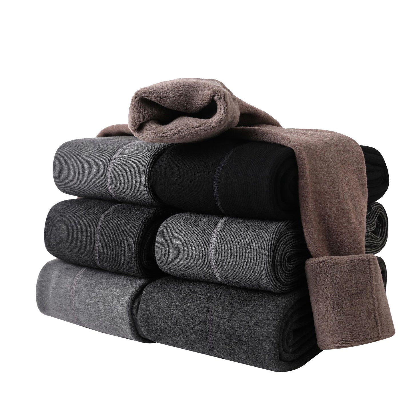 Autumn and Winter Fleece-Lined Thickened Vertical Striped Gray Leggings Ribbed Cotton Outerwear Footed Thermal Pants Women's Tights