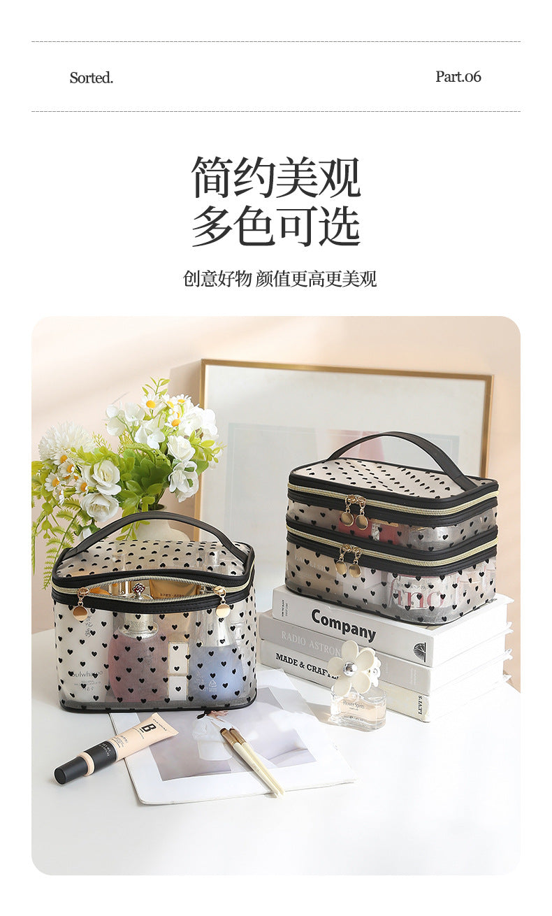 New Style Heart-Shaped Portable Makeup Bag, Single/Double Layer Cosmetic Storage Bag, Simple Mesh Makeup Bag, Travel Makeup Bag
