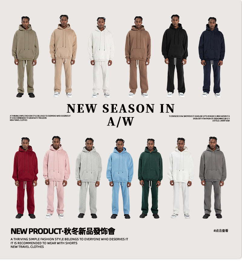 Cai Xiang Island Men's Clothing | Autumn and Winter Cross-Border American-Style Fleece Hoodie Men's Street Fashion Hooded Sweatshirt with Drawstring