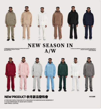Cai Xiang Island Men's Clothing | Autumn and Winter Cross-Border American-Style Fleece Hoodie Men's Street Fashion Hooded Sweatshirt with Drawstring