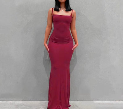 Sling dress European and American Women's High-end Sense Pure Desire Hip Skirt Sexy Slim-fit Milk Silk Long Fishtail Skirt