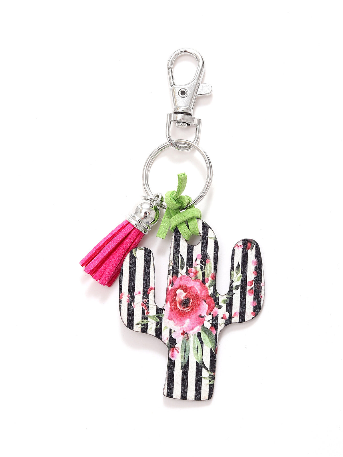 New Wooden Cactus Keychain Leopard Flower Rainbow Sunflower Striped Printed Bag Car Pendant