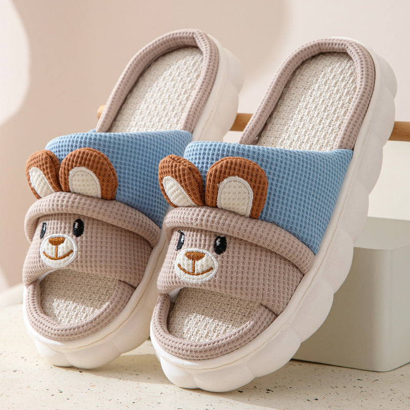 Cute lace rabbit parent-child male and female baby adult indoor and outdoor home wooden floor thickened linen Four Seasons slippers