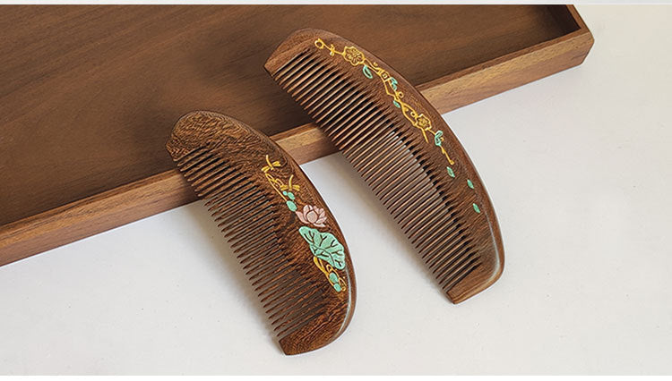 Sandalwood Comb for Meridian Scalp Massage, Anti-Static Hair Comb for Women, Medium-Tooth Volumizing Comb, Meridian Comb Gift Box