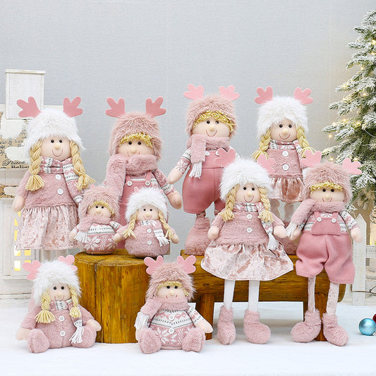 Cross Border Christmas Decorations Pink Antlers Doll Fabric Boys and Girls Doll Standing Doll Desktop Ornaments