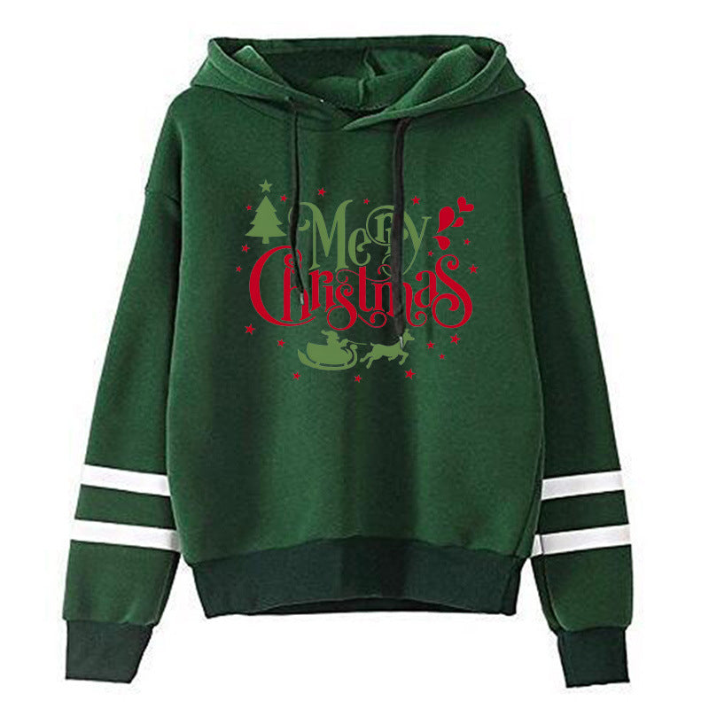 Christmas tree Merry Christmas print parallel bars striped sweater autumn and winter European and American men's and women's coat top