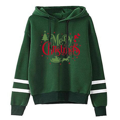 Christmas tree Merry Christmas print parallel bars striped sweater autumn and winter European and American men's and women's coat top