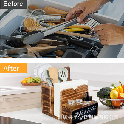 Solid Wood Desktop Tissue Box Living Room Table Tissue Holder Kitchen Countertop Seasoning Jar Placement Rack Retro Style Tissue Box