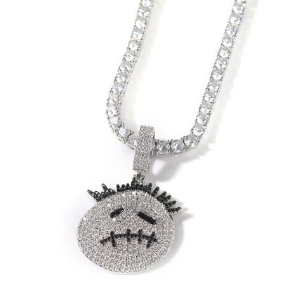 Gu Meng New Product Small Prickly Head Cartoon Hip Hop Men's Necklace Pendant European and American Street Fashion Brand Zircon Pendant