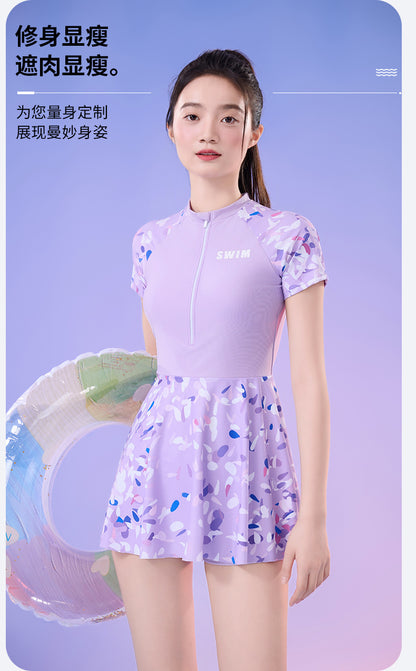 New Small Floral Swimsuit Seaside Beach Holiday One-piece Swim Skirt Split Safety Trunks Swimsuit with Chest Pad suit