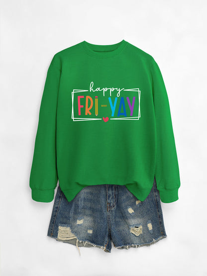 Amazon Ebay Round Neck Sweatshirt Happy Fri Yay Fun Letters Casual Fashion Long-Sleeved Tops in Stock