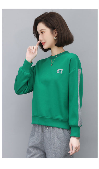 Round Neck Sweatshirt for Women 2024 Spring Small Hooded Sports Middle-Aged Mother Spring & Fall Tops Casual and Versatile