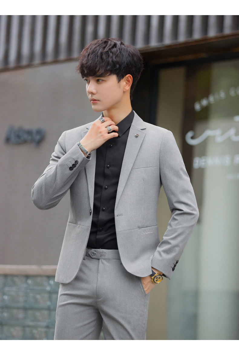 A 1.45kg Piece Set of Spring & Fall Casual Small Suit Jacket Men's Korean Style Slim Gray Formal Full Suit Suit