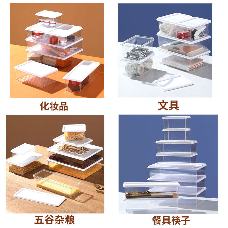 Desktop Storage Box with Lid Flip-Top Rectangular Transparent Acrylic Storage Box Kitchen Cosmetics Sundry Work Station
