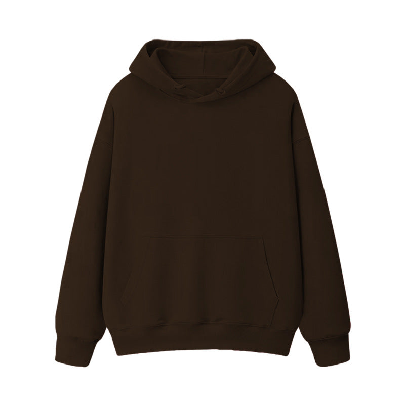 Fleece-lined thick loose hooded sweater women's autumn and winter warm top student couple wear solid color coat foreign trade women's clothing