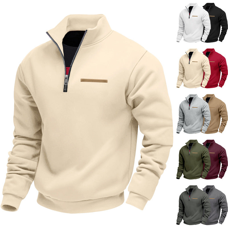 Cross-Border American Style Autumn and Winter Heavyweight Fleece Long-Sleeve Men's Sweatshirt with Half-Zip, Loose Fit, Stand Collar, Pullover Men's Sweatshirt