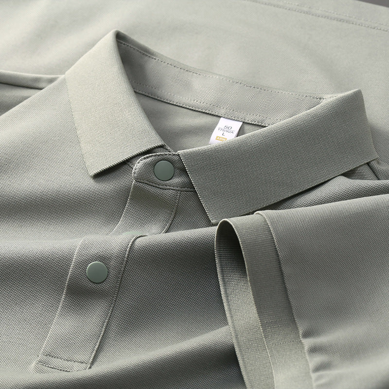 Cross-border Foreign Trade Copper Ammonia Silk T-shirt Men's Business Casual Short-sleeved Summer Gastrodia elata Mulberry Silk Lapel Men's Polo Shirt