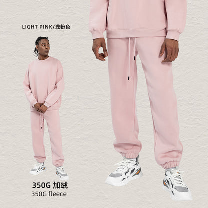 Cai Xiang Island Men's Clothing | Autumn and Winter 350g Dopamine Fleece Oversized Loose Trendy Brand Men's Sweatshirt and Pants Set