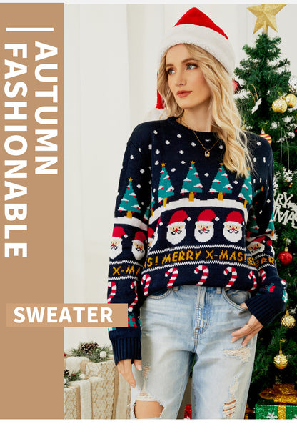 Foreign Trade Amazon Autumn and Winter Niche Design Knitwear for Women European and American Christmas Tree Knitwear Pullover Little Snowman Thick Knitwear