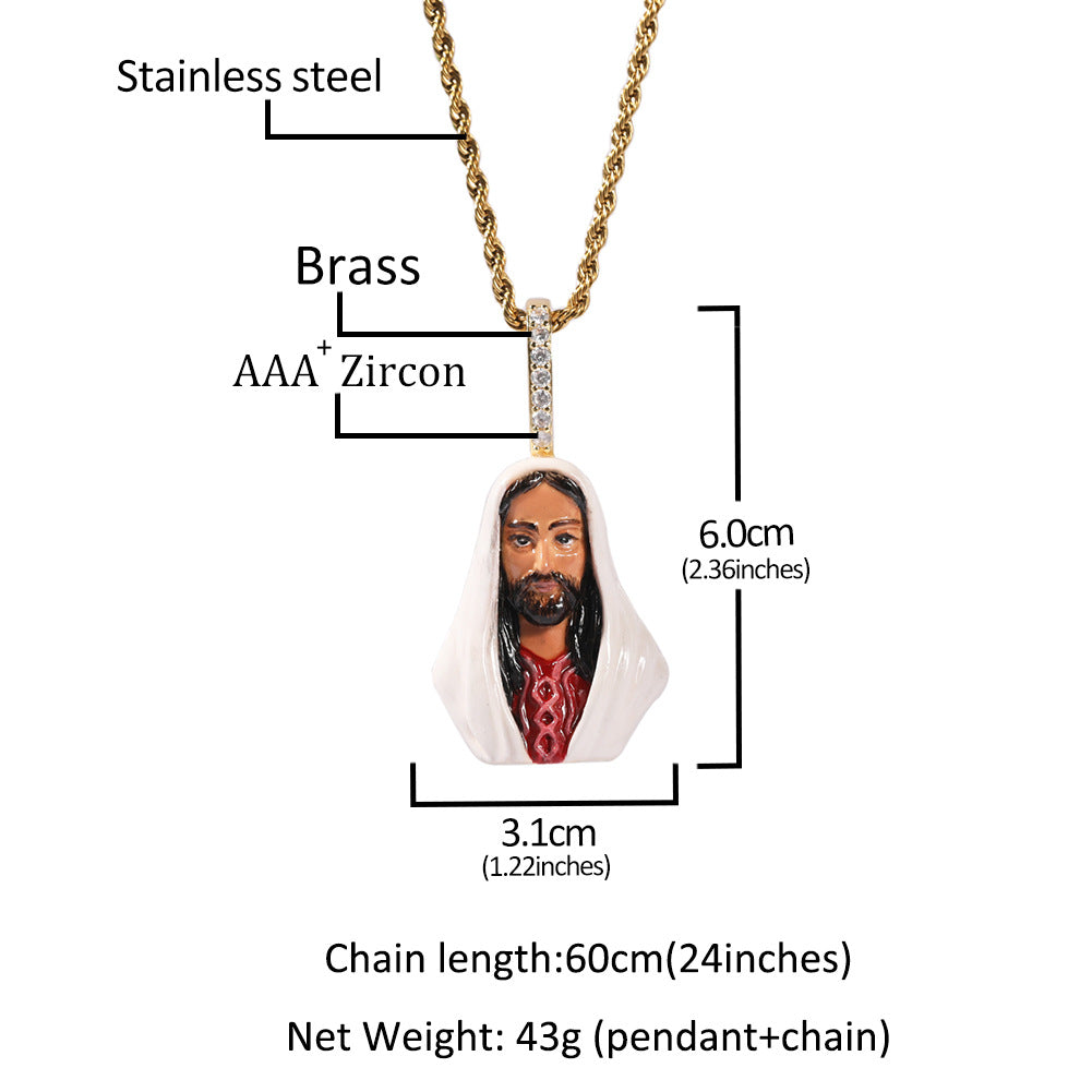 European and American New Products Copper Material Enamel Men's Avatar Personalized Hip-Hop Pendant Necklace Trendy Accessories Jewelry Wholesale