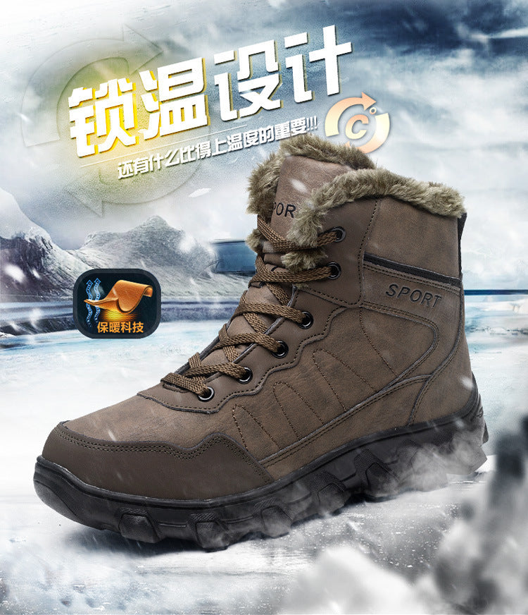 Cross-Border Winter New Cotton Shoes Men's Fur Integrated Snow Boots Outdoor Sports Hiking Boots Fleece-Lined Warm Men's Shoes 47