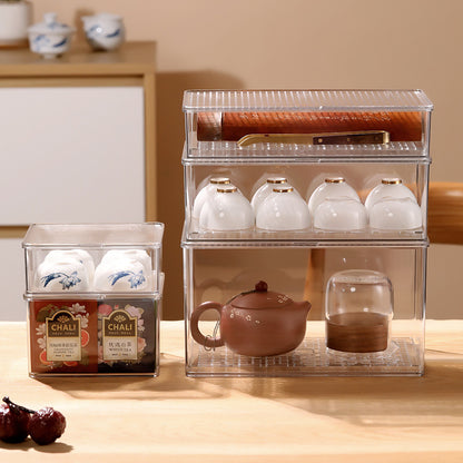 Desktop Storage Box with Lid Flip-Top Rectangular Transparent Acrylic Storage Box Kitchen Cosmetics Sundry Work Station