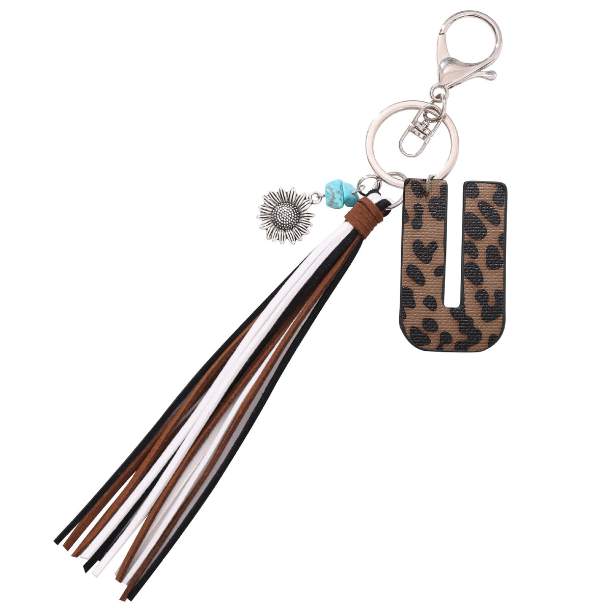 New Western Denim Style Leopard Oil-trimmed Leather Letter A Korean Velvet Tassel Combination Keychain Pendant Bag