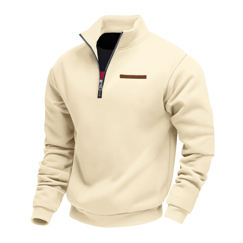 Cross-Border American Style Autumn and Winter Heavyweight Fleece Long-Sleeve Men's Sweatshirt with Half-Zip, Loose Fit, Stand Collar, Pullover Men's Sweatshirt