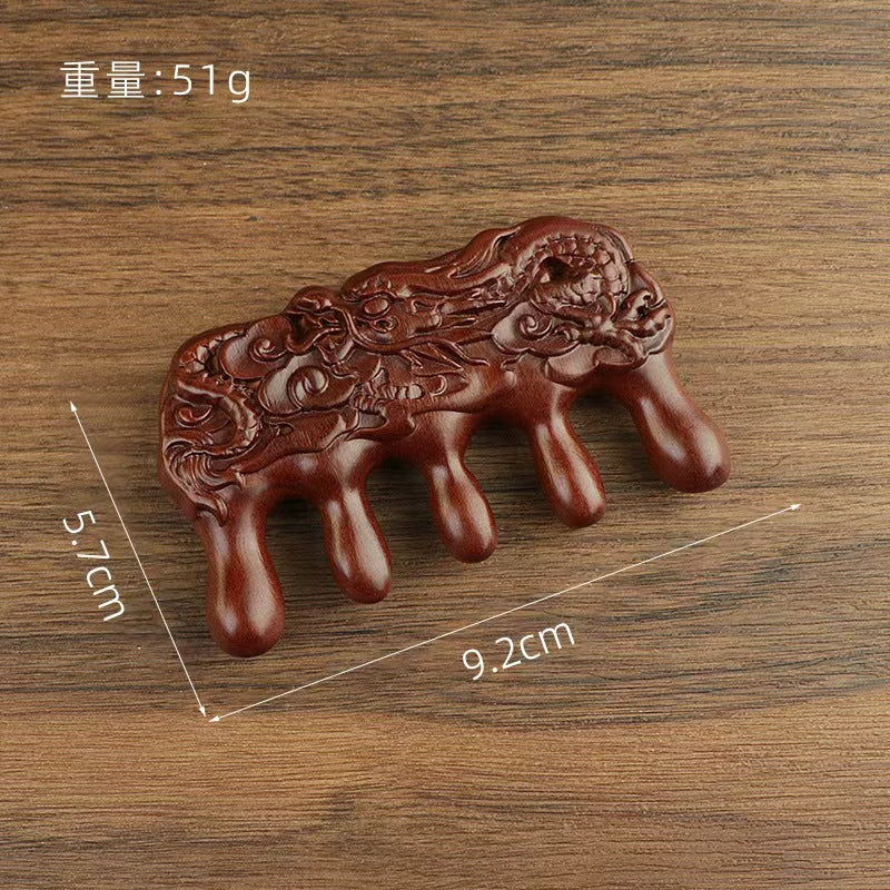 Golden silk sandalwood lotus fish carved massage comb scalp head massage wide tooth comb small comb solid wood comb meridian comb