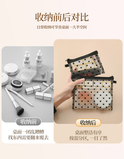 Bei Lian small size mesh cosmetic bag portable flocking cosmetic storage bag love fashion lipstick storage bag wholesale