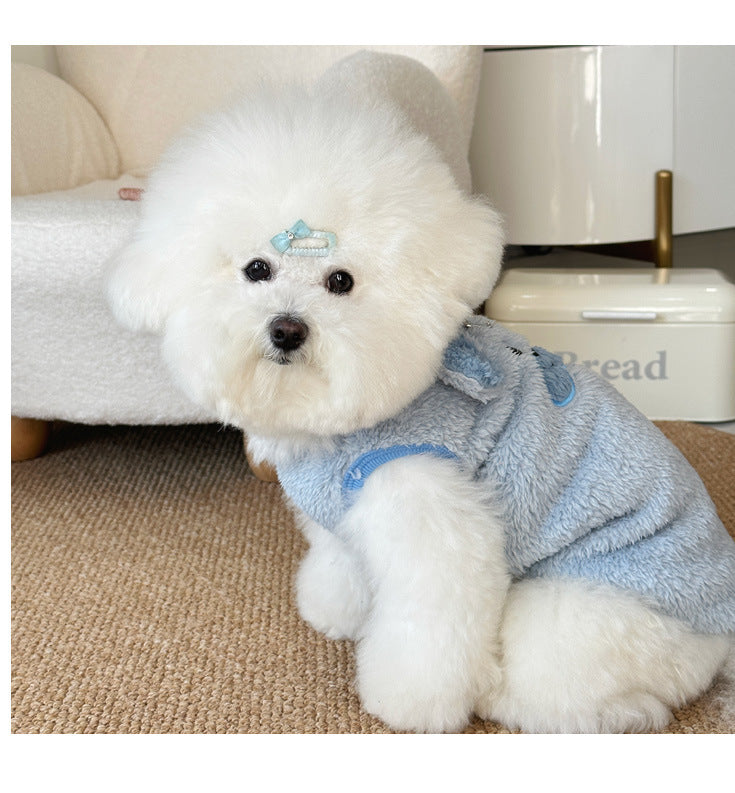 Winter New Ins Style fleece-lined Warm Pet Dog Cat Clothes Teddy Bixiong VIP Cartoon Embroidered Vest
