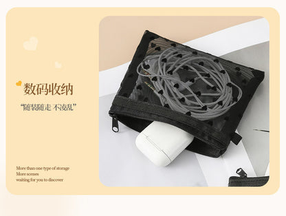 Bei Lian small size mesh cosmetic bag portable flocking cosmetic storage bag love fashion lipstick storage bag wholesale