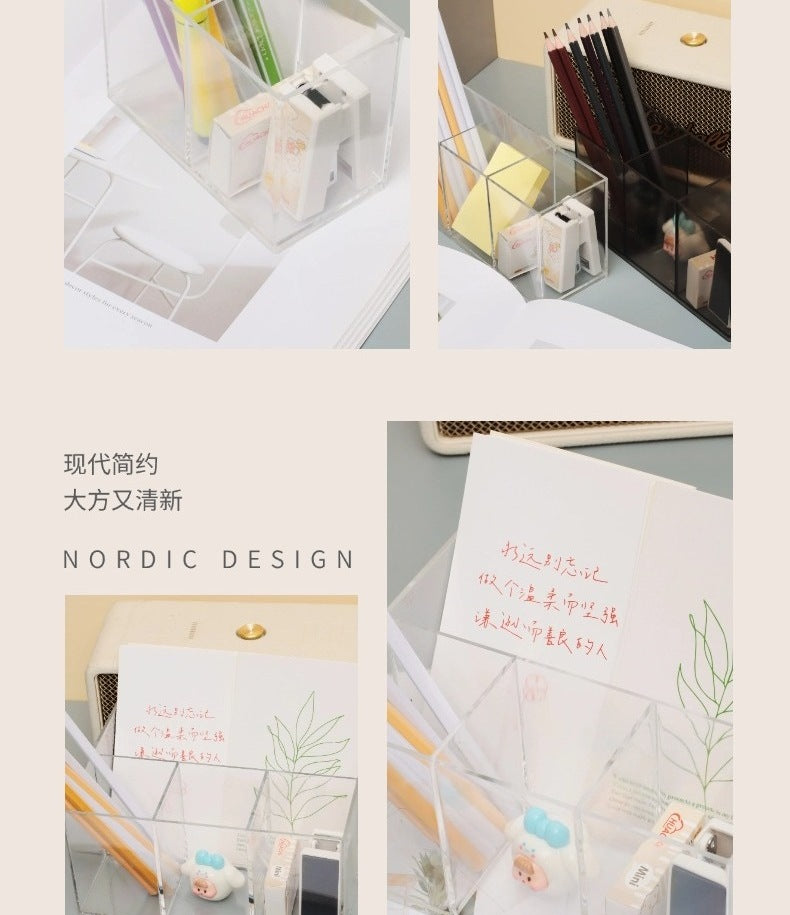 Multi-Grid Pen Holder Storage Box Makeup Brush Storage Tube Nordic Style Student Desktop Transparent Simple Style Solid Color Pen Holder