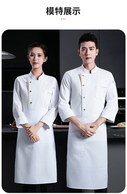 New Stretch Chef Work Clothes Long-sleeved Autumn and Winter Restaurant Baking Men's and Women's Short-sleeved Kitchen Work Clothes