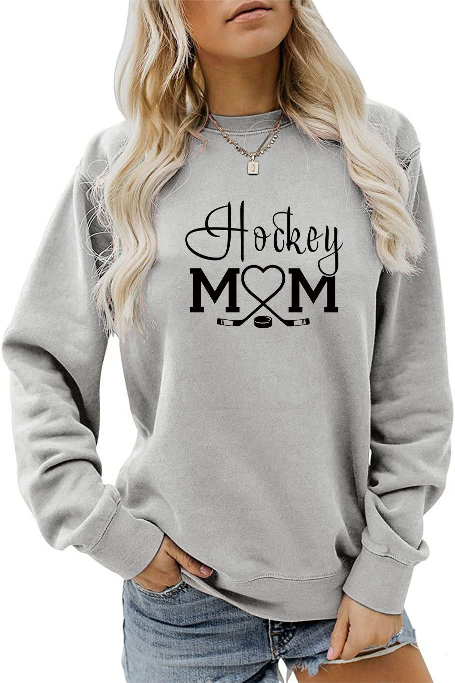 Amazon Wish Independent Station Fashionable Simple Hockey Mom Letter Fun Printed Women's Casual Sweatshirt