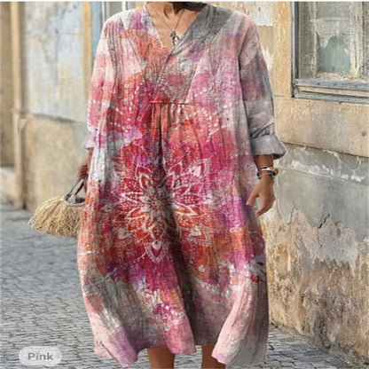 Women's Printed Plus Size Loose Long Sleeve Dress