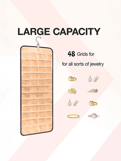 Hanging Jewelry Storage Bag Double-Sided Foldableable with Metal Hook Pvc Anti-Oxidation Suitable for Earrings, Necklaces and Rings