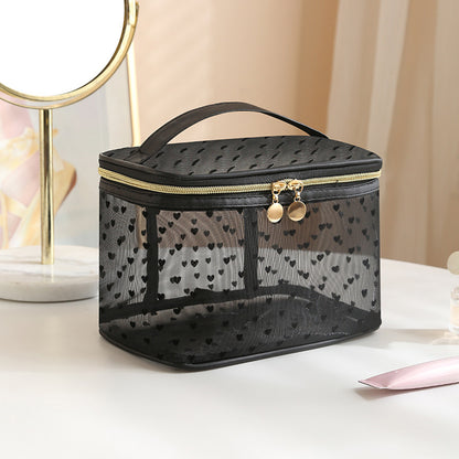 New Style Heart-Shaped Portable Makeup Bag, Single/Double Layer Cosmetic Storage Bag, Simple Mesh Makeup Bag, Travel Makeup Bag