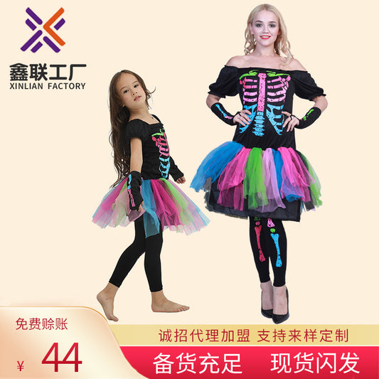 Colorful Punk Skull Costume Halloween jumpsuit Halloween New Skull Skeleton Playing Suit