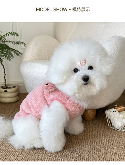 Winter New Ins Style fleece-lined Warm Pet Dog Cat Clothes Teddy Bixiong VIP Cartoon Embroidered Vest