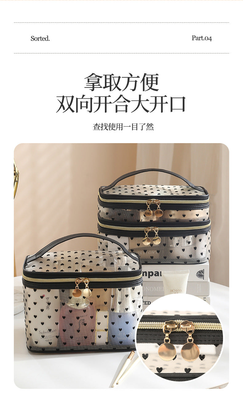 New Style Heart-Shaped Portable Makeup Bag, Single/Double Layer Cosmetic Storage Bag, Simple Mesh Makeup Bag, Travel Makeup Bag