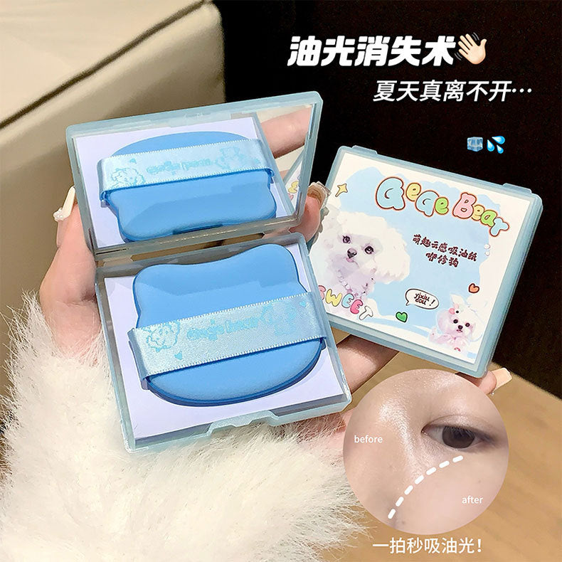 Gogo Bear Cute Cloud Sensing Oil Absorbing Paper Comes with Powder Puff Mirror Oil Skin Non-Removing Makeup Makeup Holding Oil Absorbing Paper