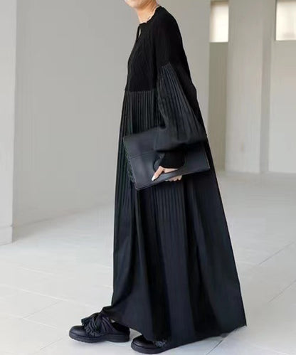 2025 Japanese Style Autumn New Pleated Diamond Pattern Sweater Spliced Long Dress in Stock