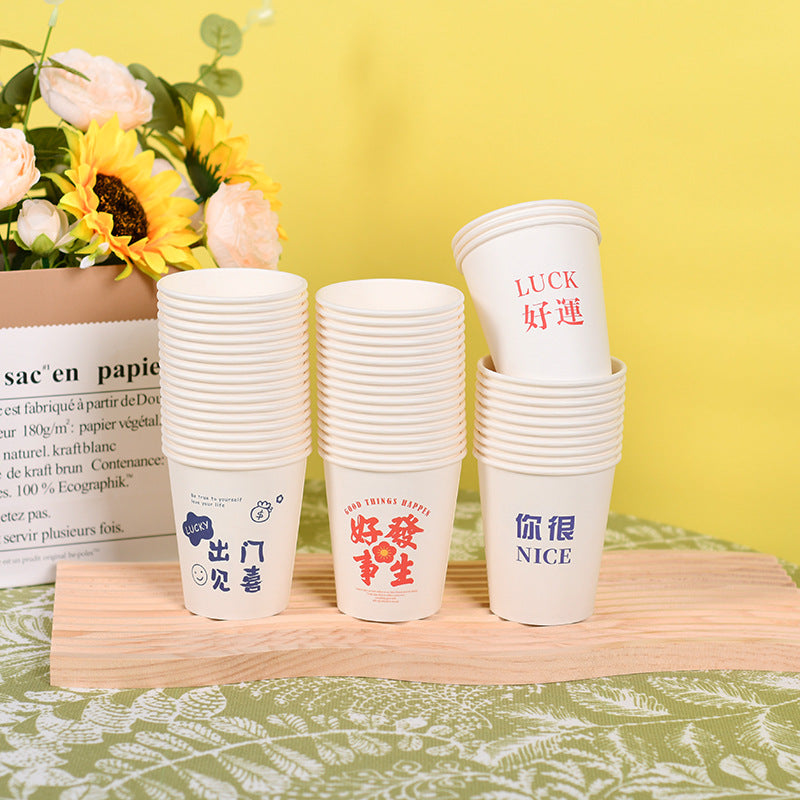 Disposable Paper Cups with Cute Cartoon Patterns for Commercial, Office, and Home Use, Food-Grade, 250ml, Thickened