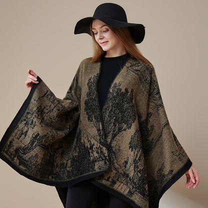 Jiangnan Watertown Knitted Shawl High-end Ethnic Style Cloak Western Sichuan Yunnan Travel Wear Imitation Cashmere Cape Women