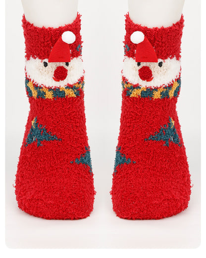 Christmas socks women's Christmas tree socks winter thick warm coral fleece sleep socks cartoon elk snowman