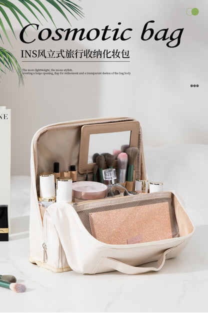 Stand-Up Cosmetic Bag, Large-Capacity Pencil Case, Women's Bag, Travel Storage Bag, Waterproof and Wear-Resistant, Can Be Hung on Luggage Bags