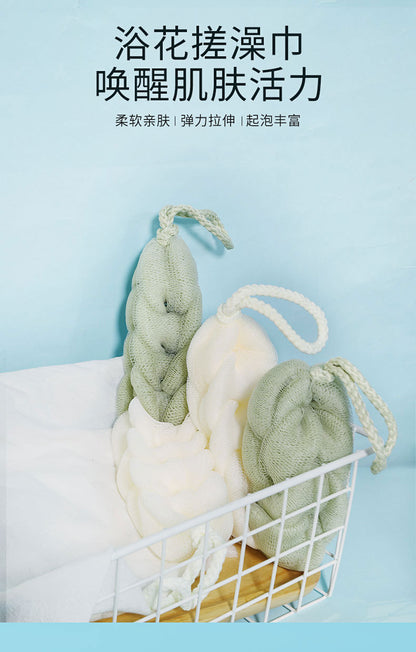 Long Bath Sponge Scrubber, Bubble Bath Ball, Comfortable Bathing Flower Ball, Exfoliating and Skin-Softening