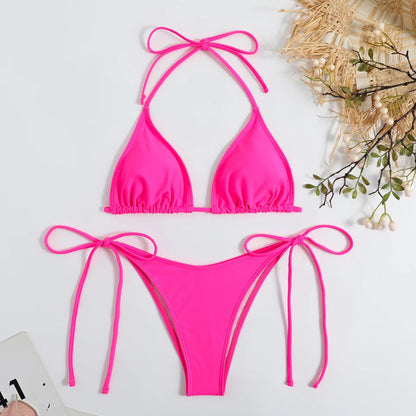 European and American Solid Color Split Swimsuit Women's Sexy Bikini Cross-border Hot Tight Gather Deep V High-end Swimsuit Women